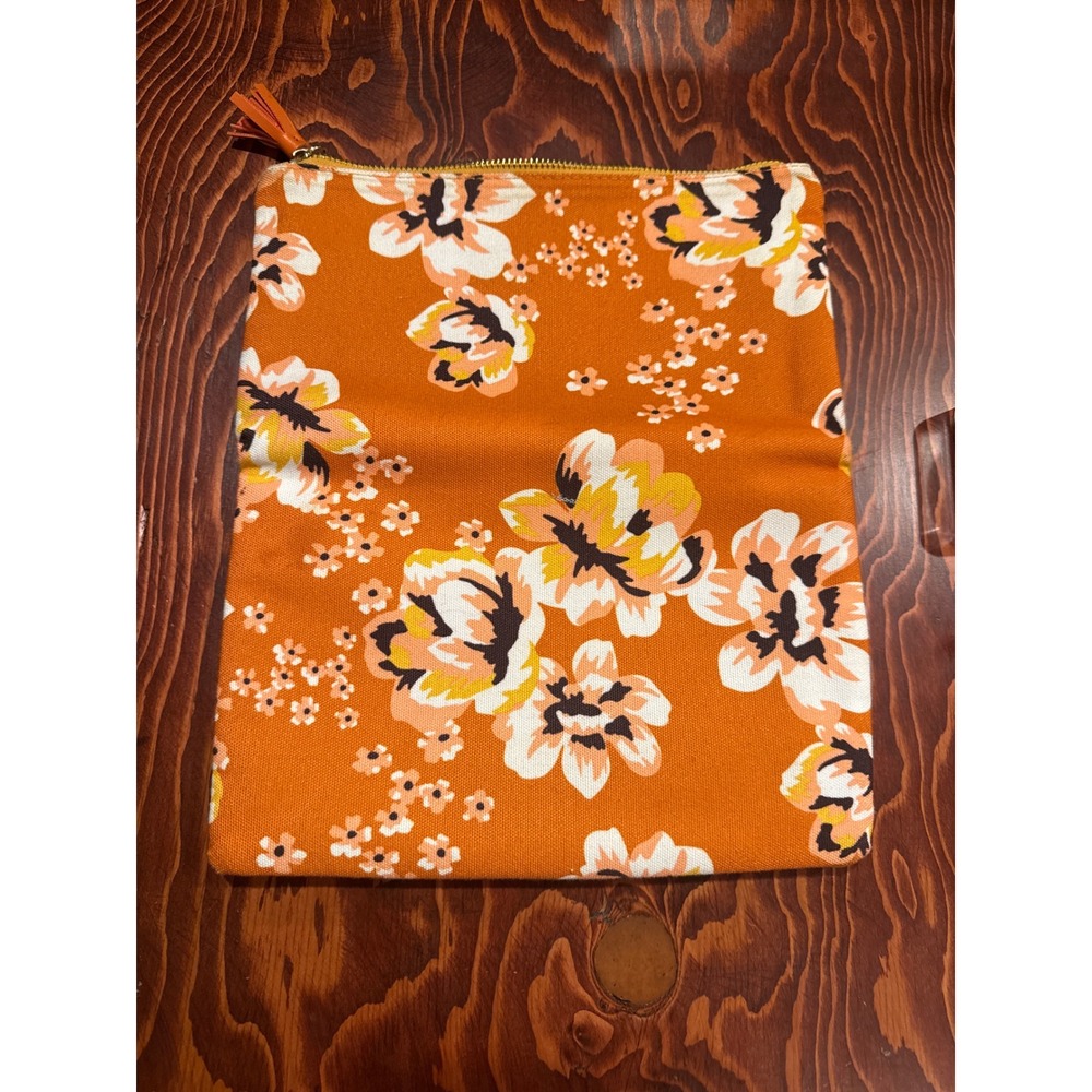 Rachel Pally Orange Floral Canvas Vegan Leather Foldover Tassel Clutch Bag